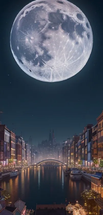 Gorgeous cityscape under a full moonlit sky.