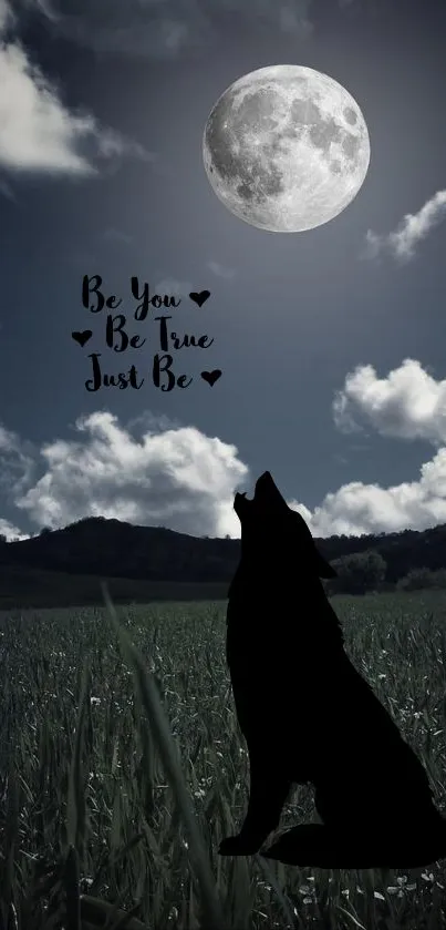 Wolf silhouette under a full moon with 'Be You' text.