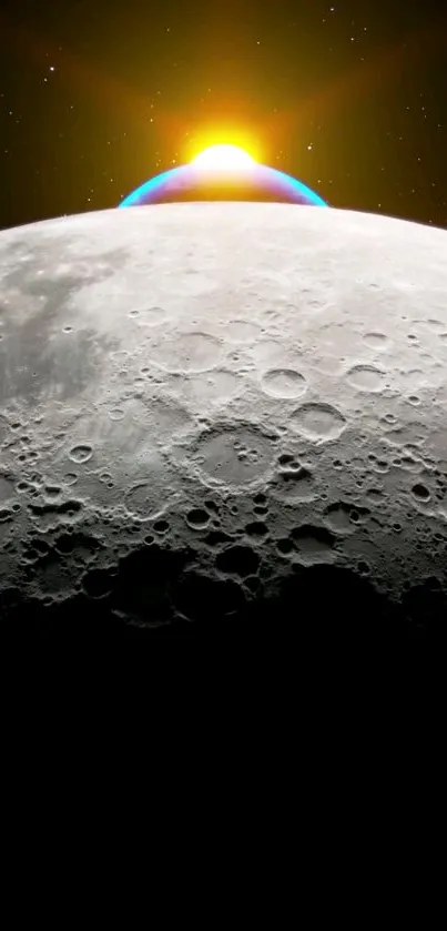 Stunning moonrise over horizon with glowing lunar surface.