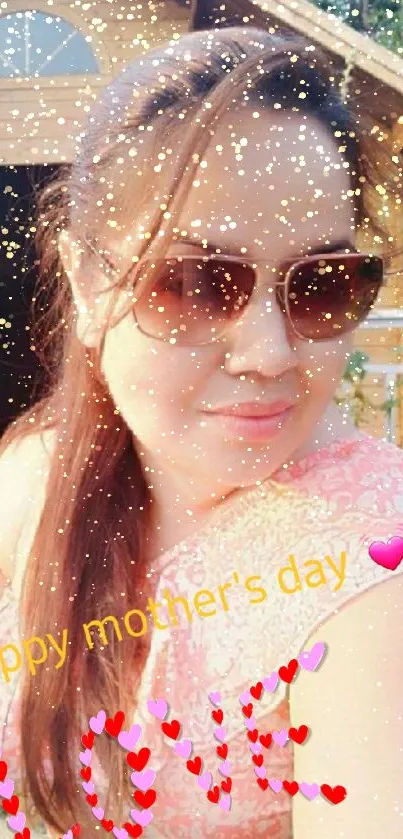 Mother's Day wallpaper with love message and outdoor scene.