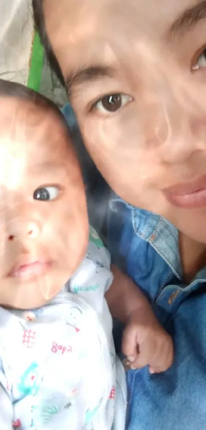 A close-up portrait of a mother holding her baby, capturing a loving moment.