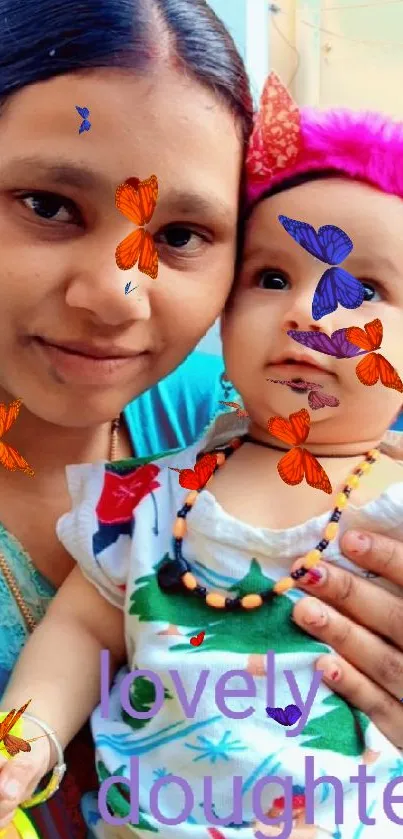 Mother cuddling baby with joyful expressions.