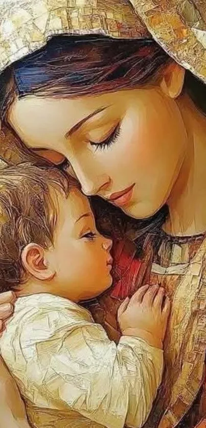 Artistic mother and child painting for wallpaper.