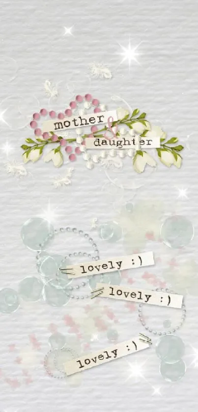 Elegant mobile wallpaper with mother-daughter theme and pastel decor.