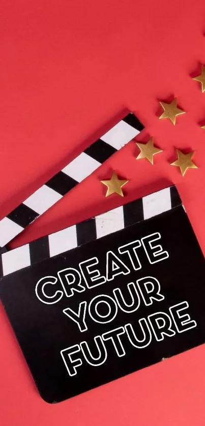 Red background with a clapperboard and stars for motivation.