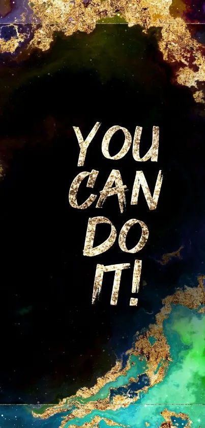 Motivational galaxy wallpaper with 'You Can Do It!' text in gold.