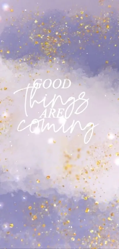 Purple and gold glitter wallpaper with motivational quote.