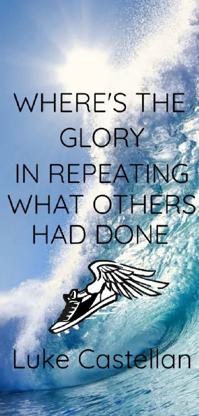 Motivational wallpaper with ocean wave and quote.