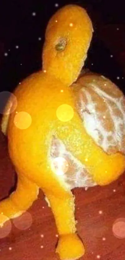 Orange figure carrying an unpeeled orange, symbolizing resilience and motivation.