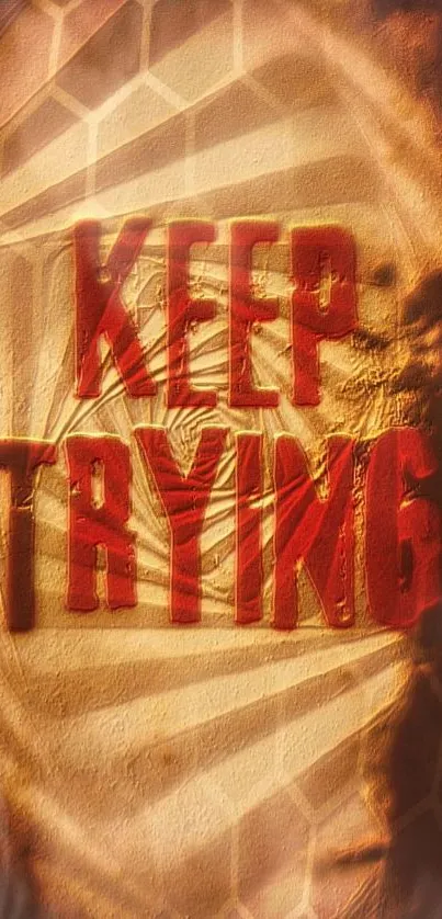 Motivational 'Keep Trying' wallpaper with textured brown design.