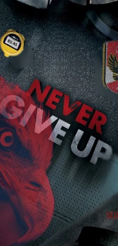 Motivational wallpaper with 'Never Give Up' text in bold design.