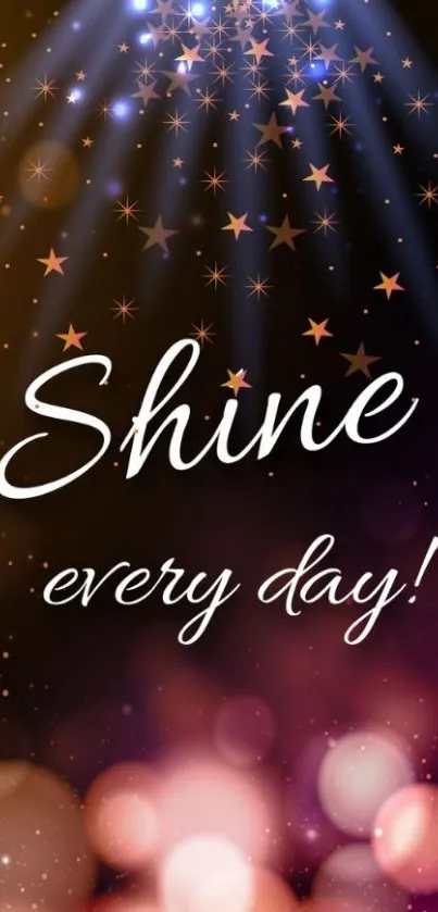 Shiny motivational wallpaper with stars and a positive quote.