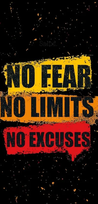 Bold motivational text saying No Fear, No Limits, No Excuses on black.