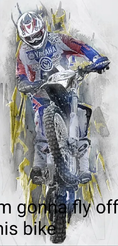 Motocross rider performing a jump, digital art with vibrant colors.