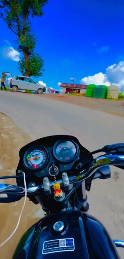 Motorbike road adventure with vivid blue sky.