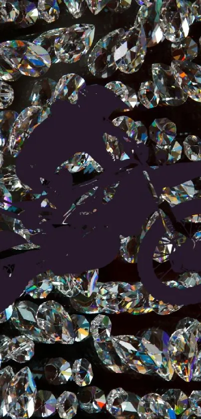 Dark silhouette motorbike on a sparkling crystal background wallpaper.