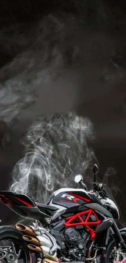 Motorbike in smoke art with black background for mobile wallpaper.