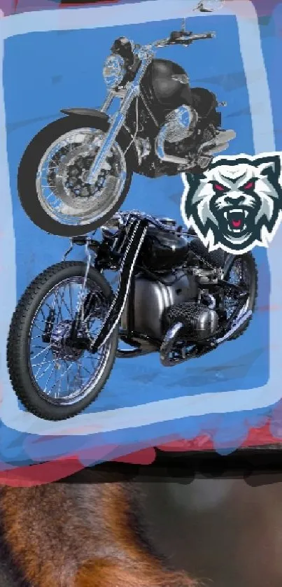 Motorcycle in the forest on a wallpaper.