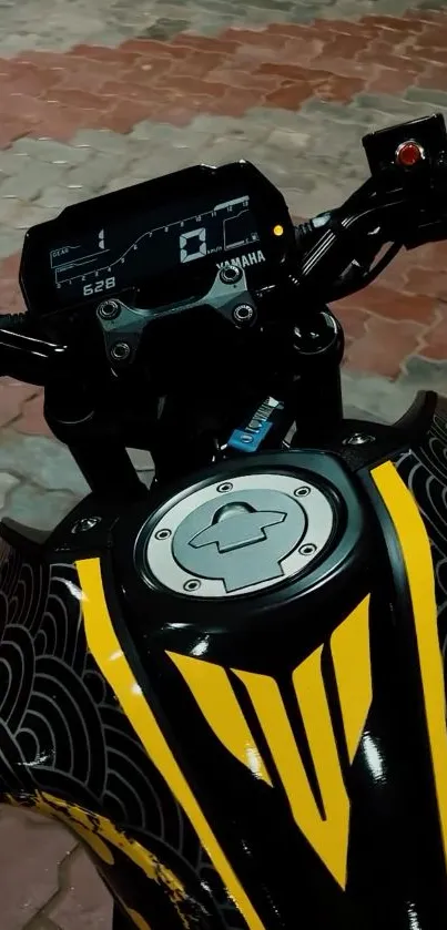 Motorcycle dashboard with yellow accents wallpaper.