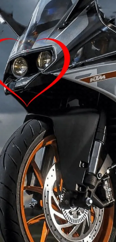 Stylish motorcycle with heart design overlay.