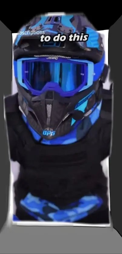 Dynamic motorcycle rider in blue gear on phone wallpaper.