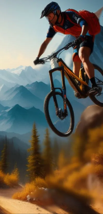 Mountain biker in action at sunset on a mountain trail.