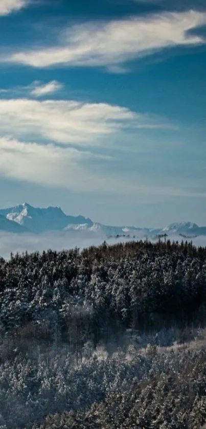 Snow-covered mountain landscape with blue sky.