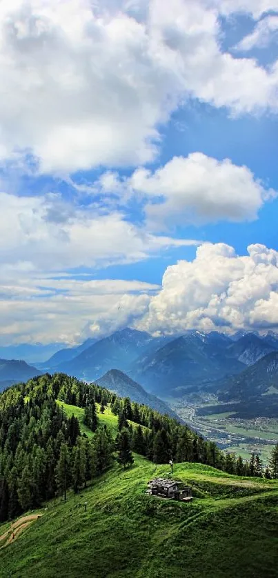 A lush green mountain landscape under a cloudy sky, perfect for phone wallpaper.