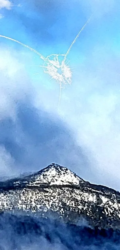 Mountain peak with clouds and blue sky mobile wallpaper.