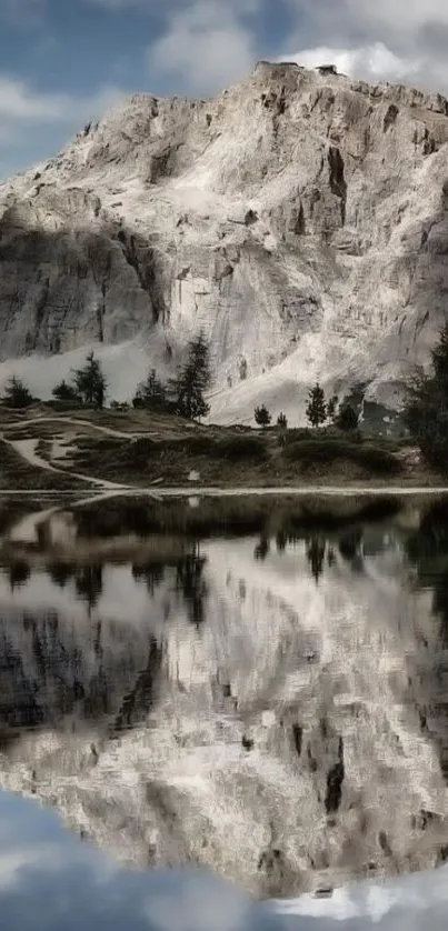 Majestic mountain reflecting on a tranquil lake, creating a serene landscape.