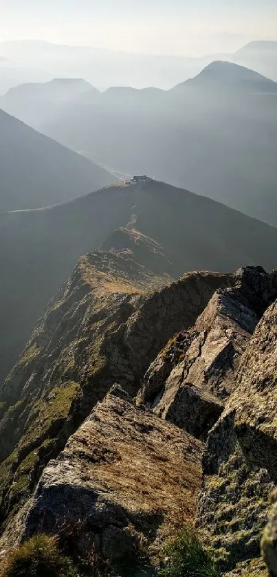 Breathtaking mountain ridge under a serene blue sky, perfect for nature lovers.