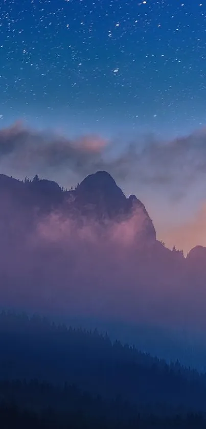 Majestic mountain under a vibrant starry sky, perfect for mobile wallpaper.