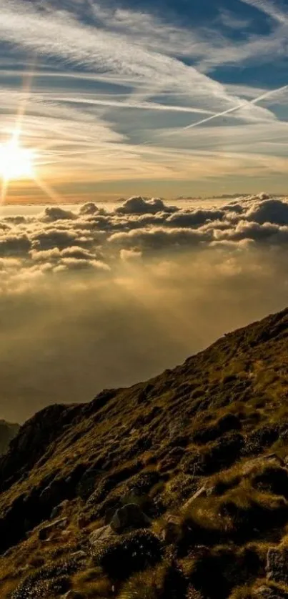 Beautiful sunrise over mountains and clouds, perfect for mobile wallpaper.