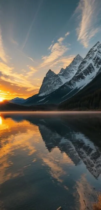 Stunning mountain sunrise reflecting peacefully on a still lake.