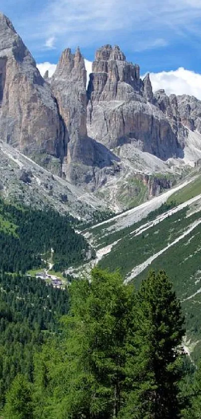 Scenic view of mountains and green valleys with clear blue sky.