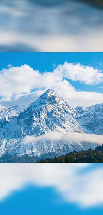 Scenic mountain view with blue sky and clouds in mobile wallpaper.