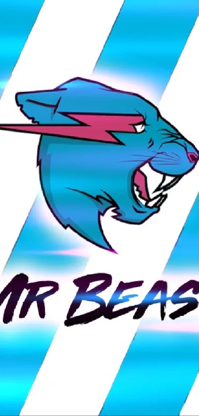 Mr Beast tiger logo with blue stripes wallpaper.