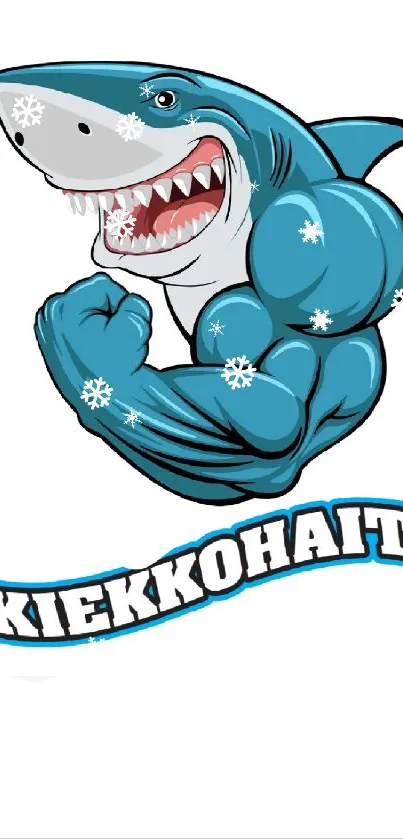 Cartoon muscle shark with 'KiekkoHait' text.