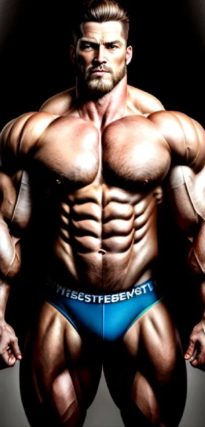 Muscular bodybuilder posing under dramatic light.