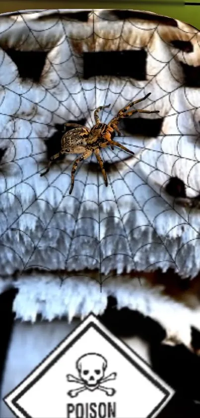 Mushroom with poison symbol in natural setting.