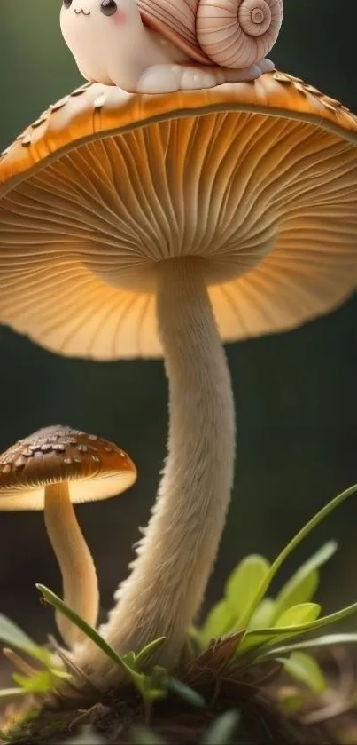 Whimsical mushroom with a cute snail sitting on top.