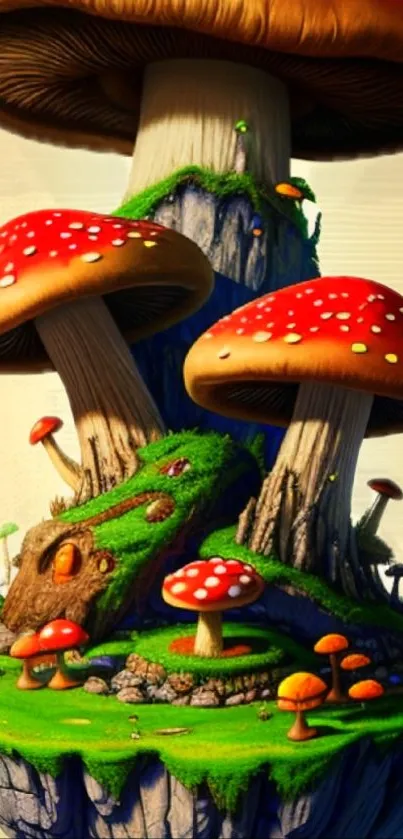 Fantasy mushroom island in vivid colors.