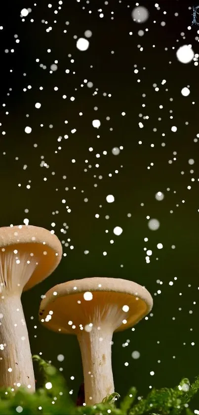 Mushroom and snow effect mobile wallpaper.