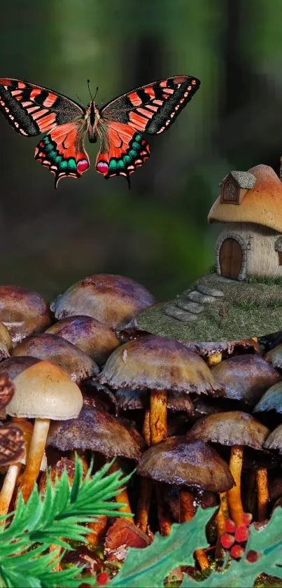 Vibrant forest floor with mushrooms in a lush green woodland setting.
