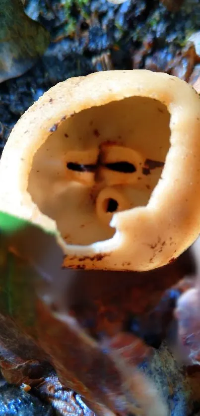 Close-up of a forest mushroom with earthy tones.