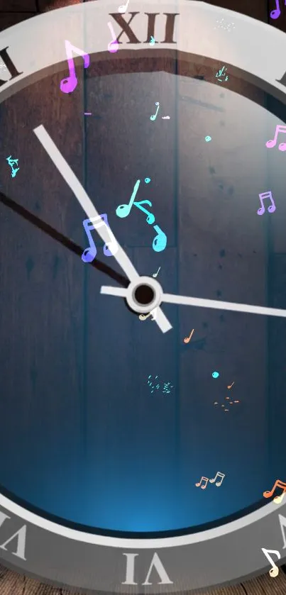 Music-themed clock wallpaper with vibrant notes.