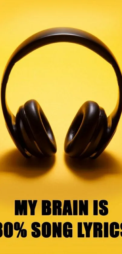 Black headphones on yellow background with music quote.