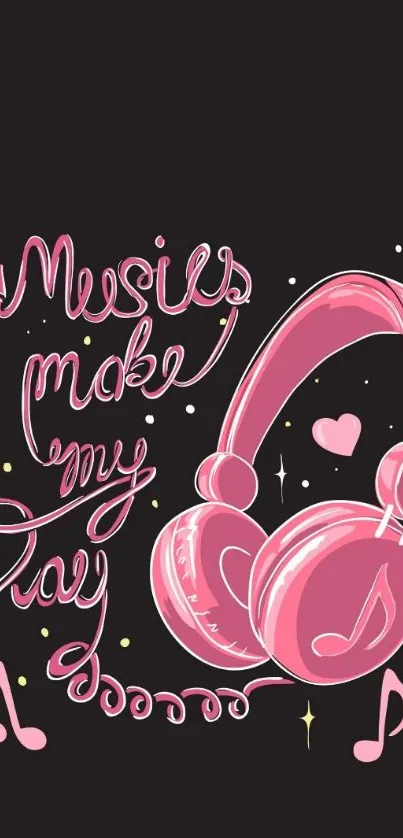 Pink headphones and musical notes mobile wallpaper.