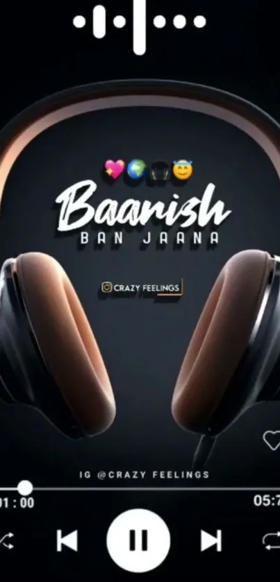 Headphones with Baarish Ban Jaana text; perfect music-themed wallpaper.