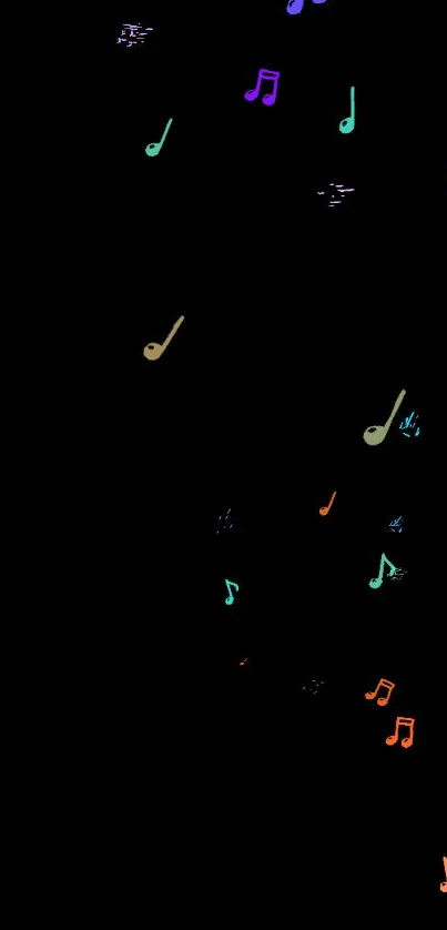 Vibrant musical notes on a black background for mobile wallpaper.